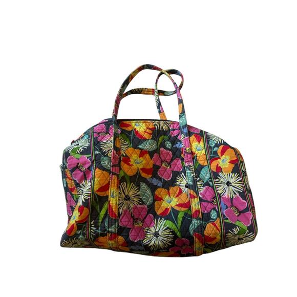 Vera Bradley Grey Jazzy Bloom Floral Large Duffle Bag Baby Orange Travel Quilted - Picture 7 of 7